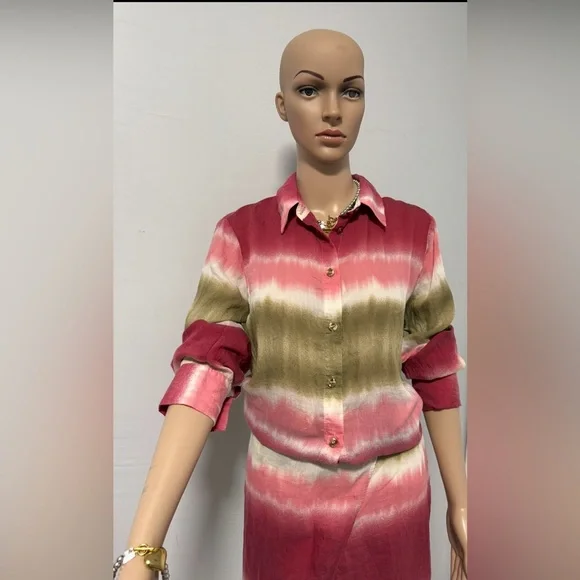 Zara Red and Cream Tie-Dye pant and blouse set - Picture 2 of 4